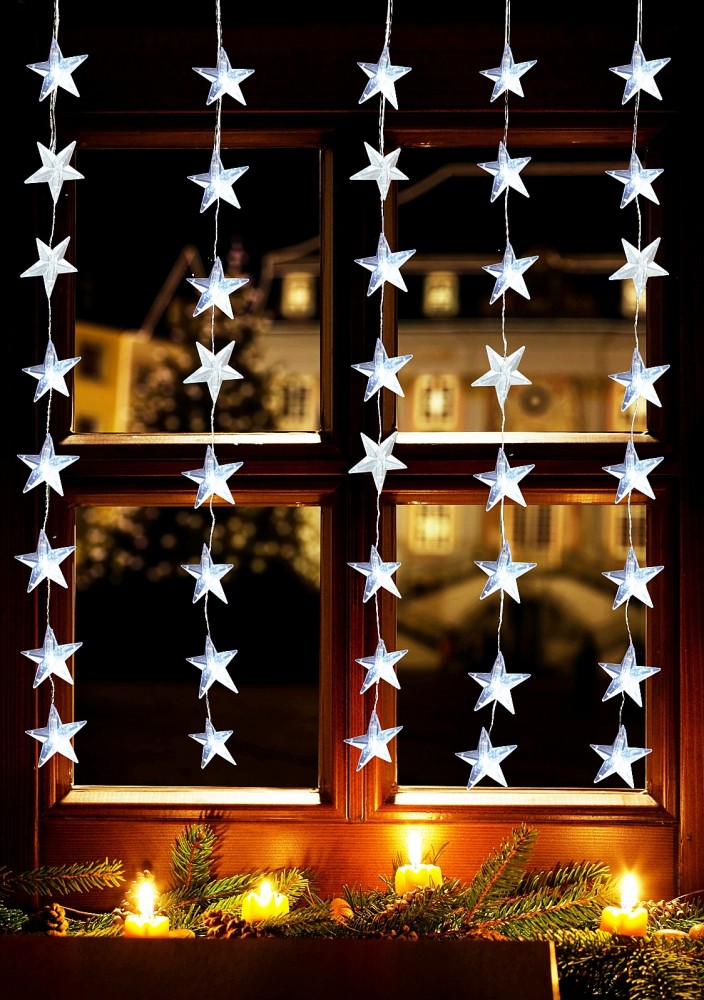 40 LED Sternenvorhang Lichterkette 1,2 x 1m Sterne Warmweiß 
