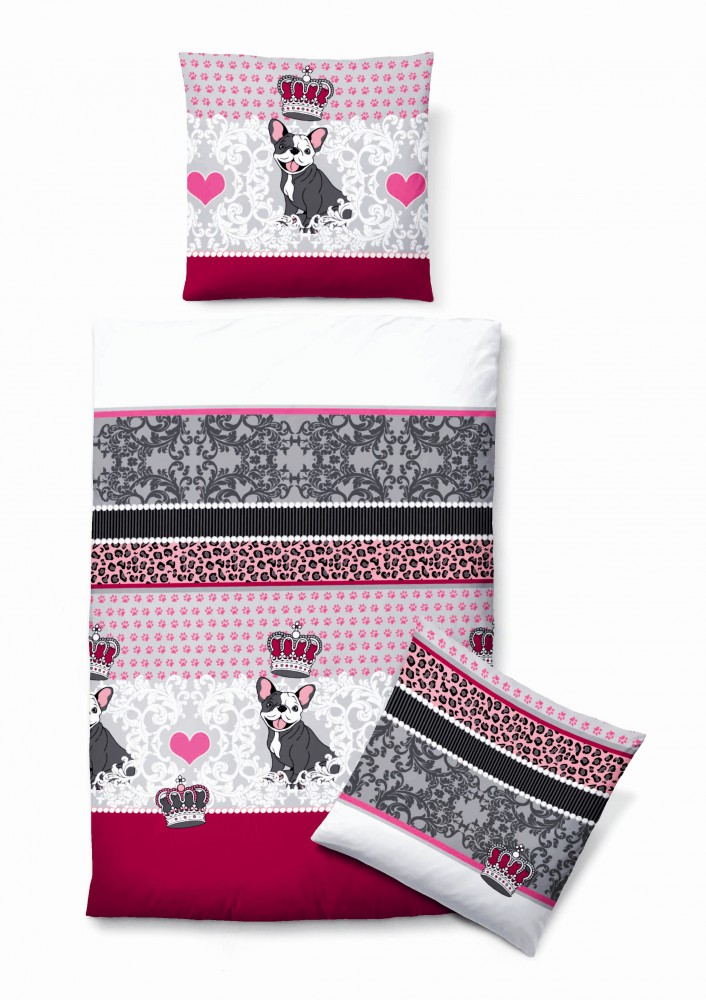BIBERNA FEIN BIBER BETTWÄSCHE 155x220cm 2 tlg BULLDOGGE PINK SILBER [R BIBERNA FEIN BIBER BETTWÄSCHE 155x220cm 2 tlg BULLDOGGE PINK SILBER [R